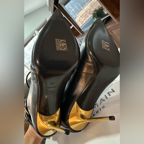 NIB Balmain Uria Leather Ankle Lace Zipper Buckle Boots Black Gold Heel 38 - Picture 12 of 16